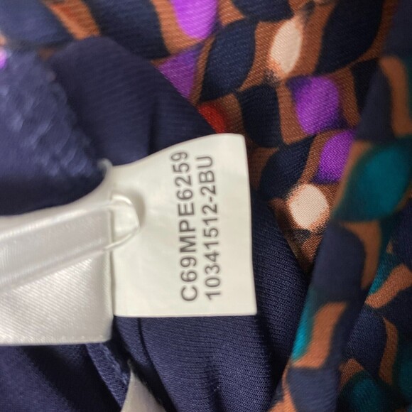 Jones New York Fit & Flare Quarter Sleeve Faux Wrap Patterned Dress Purple Sz 16 - Picture 10 of 10